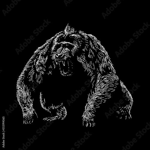 Dinopithecus hand drawing vector isolated on black background.