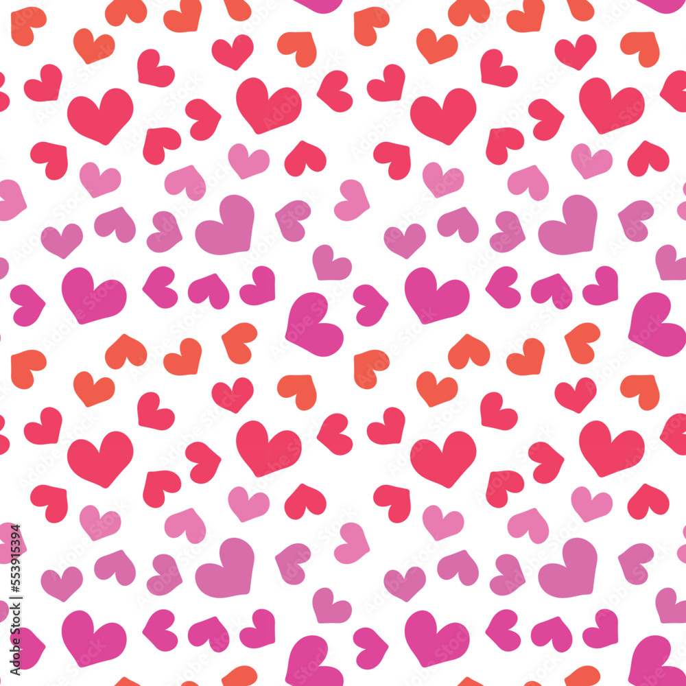 Seamless pattern with hearts. Seamless vector with hearts with gradient pink and purple for Valentine's Day for fabric or paper.
