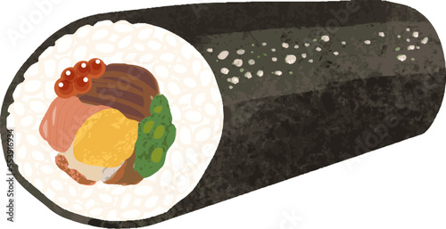 日本の伝統行事「節分」に開運を祈願して食べる巻き寿司「恵方巻」