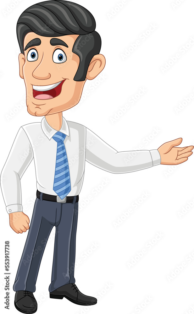 Cartoon businessman presenting on white background Cartoon businessman presenting on white background