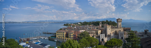 Panorama of the Sirmione peninsula on Lake Garda, Italy.