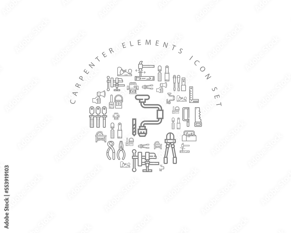 Vector carpenter elements icon set Vector carpenter elements icon set