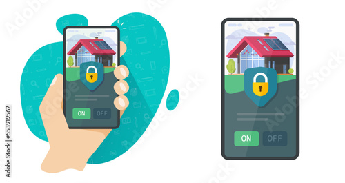 Quadro em tela Home house security smart phone phone mobile app vector flat or apartment automa