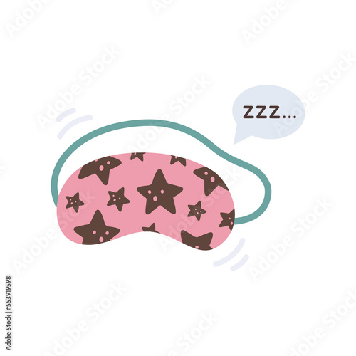 Kids sleeping mask. Cute with stars. Colorful vector illustration. Pink eye mask is in flat style.
