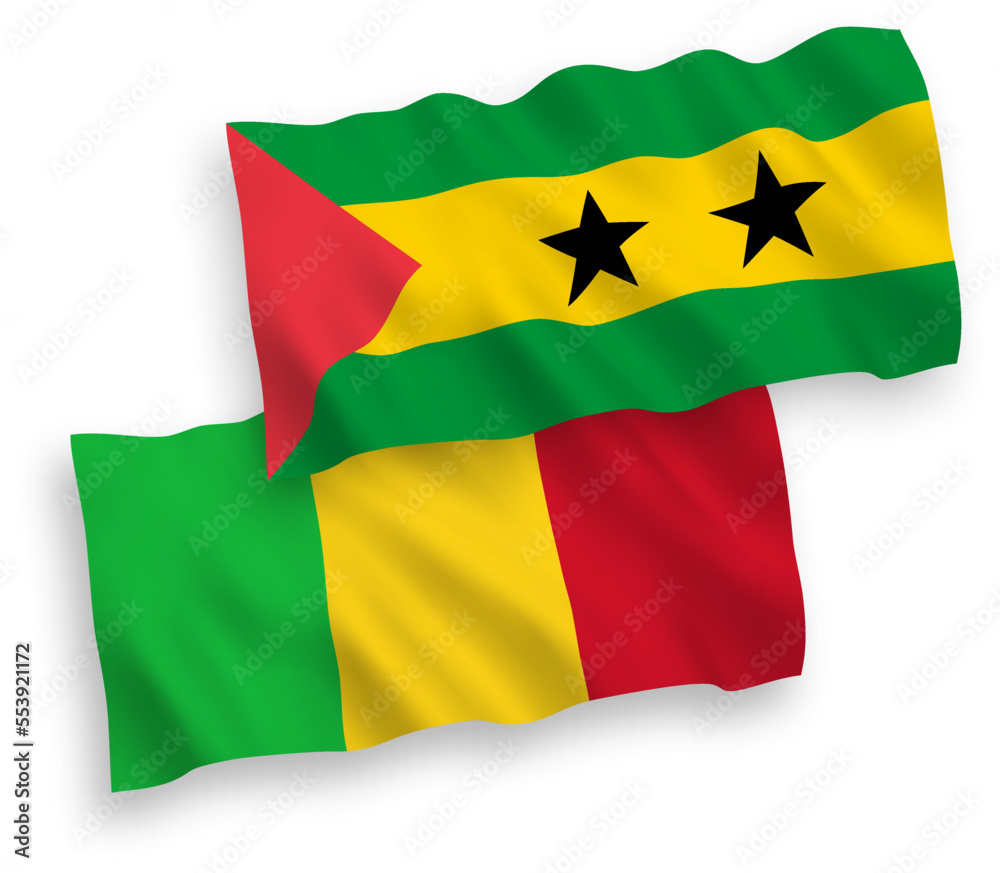 Flags of Saint Thomas and Prince and Mali on a white background Flags of Saint Thomas and Prince and Mali on a white background