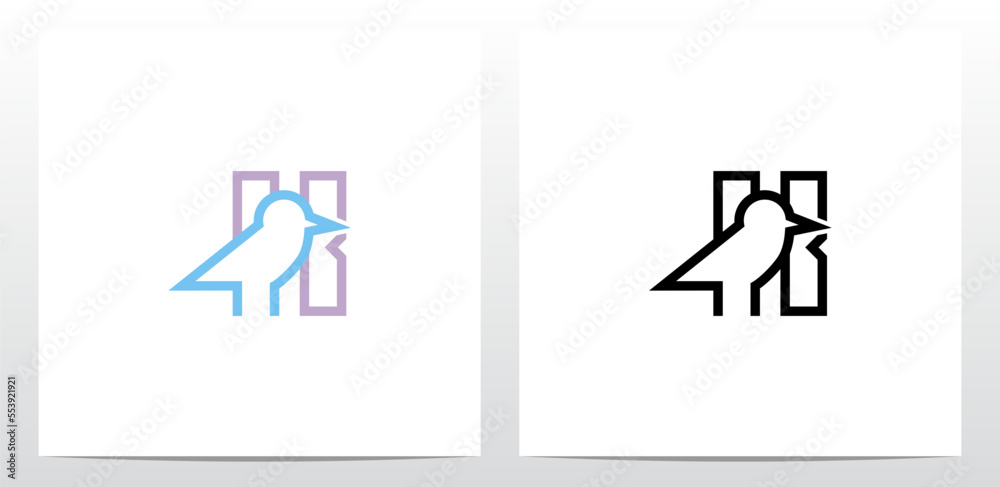 Bird Standing Outline Letter Logo Design K