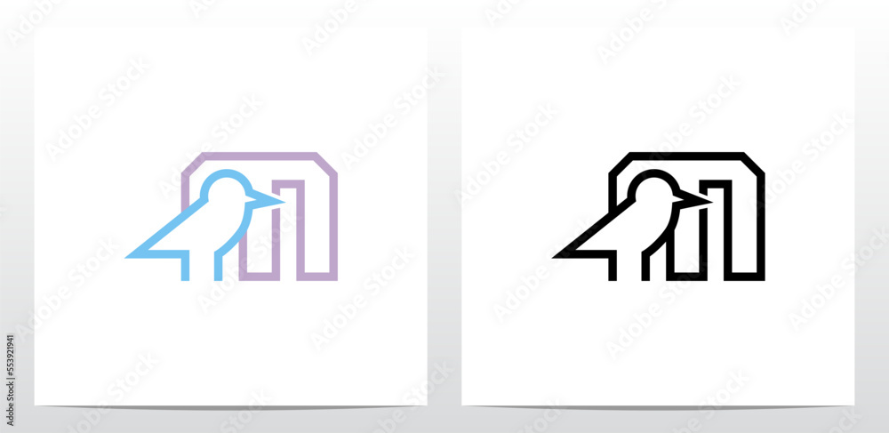 Bird Standing Outline Letter Logo Design M Bird Standing Outline Letter Logo Design M
