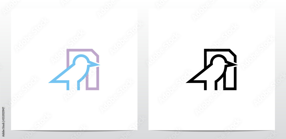 Bird Standing Outline Letter Logo Design N Bird Standing Outline Letter Logo Design N