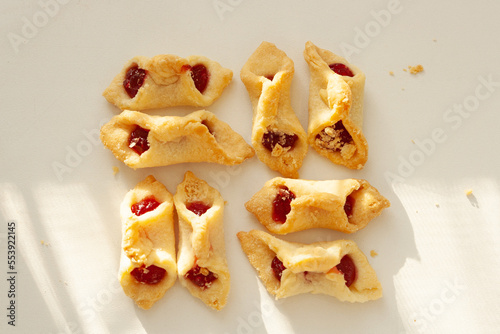 shortbread cookies with jam, shadow from the window