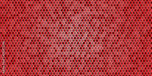 Red beehive background. Honeycomb, bees hive cells pattern. Bee honey shapes. Vector geometric seamless texture symbol. Hexagon, hexagonal raster, mosaic cell sign or icon. Gradation color.