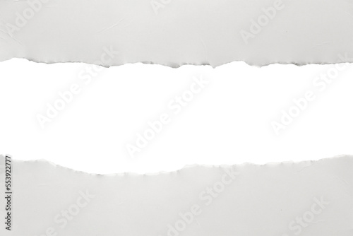 White ripped paper torn edges strips isolated on white background