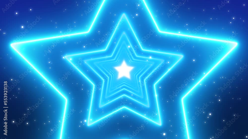 Neon Blue Star Glowing Tunnel Background Loop Neon Blue Star Glowing Tunnel Background Loop