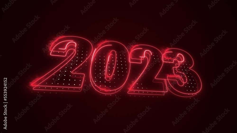 Neon Red 2023 Year Icon 3D Outline Loop Background Neon Red 2023 Year Icon 3D Outline Loop Background