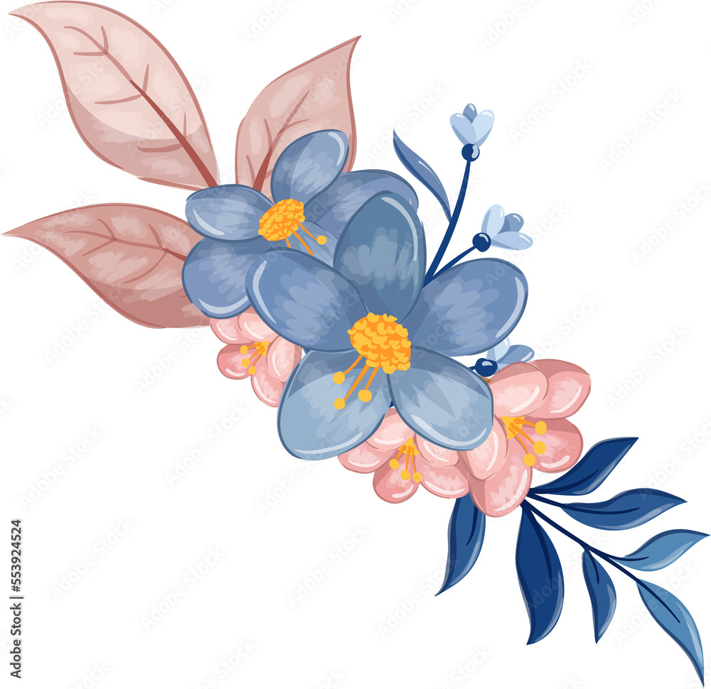 Obraz premium Blue Floral Bouquet With Watercolor