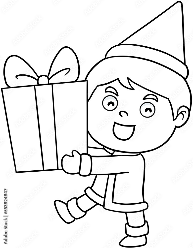 cute cartoon santa boy merry christmas lineart for coloring Stock