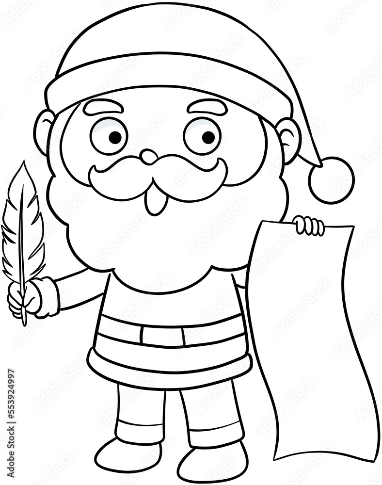 cute cartoon santa claus merry christmas line art for colorin