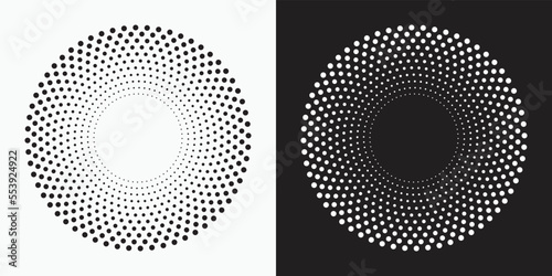 Dotted circular logo. circular concentric dots isolated on the white background. Halftone fabric design. Halftone circle dots texture. Vector design element for various purposes.