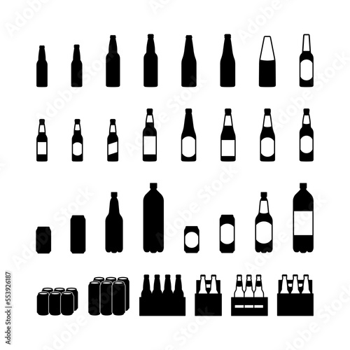 Beer bottle and beercan pictogram icon set isolated PNG