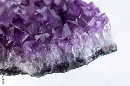 amethyst crystals on white background