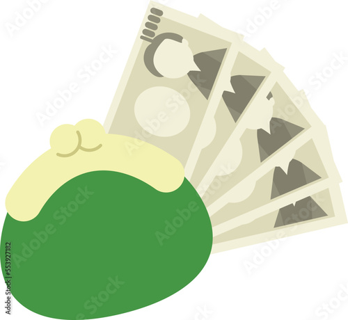 がまぐち財布と1万円札5枚のイラスト