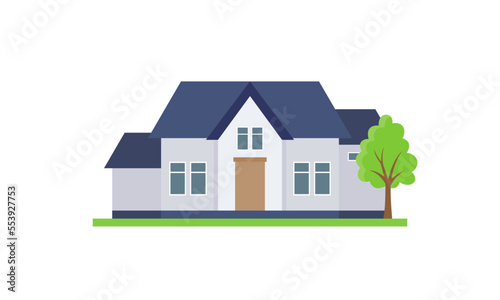 House exterior logo vector illustration front view with roof