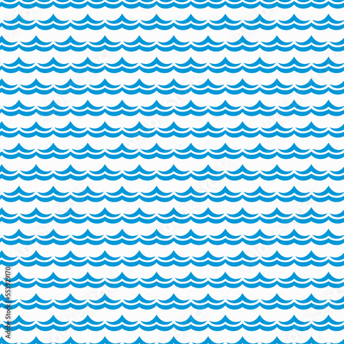 Sea and ocean blue waves seamless pattern, curly surf wavy tides vector background. Blue wave ripples, water tide curves and tidal surfs, marine aqua flow and nautical wavy line pattern background
