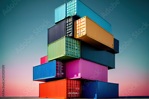 Stack of colorful shipping containers, generative AI
