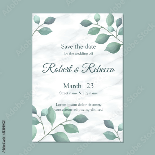 invitation wedding flyer A5 marble texture and floral design