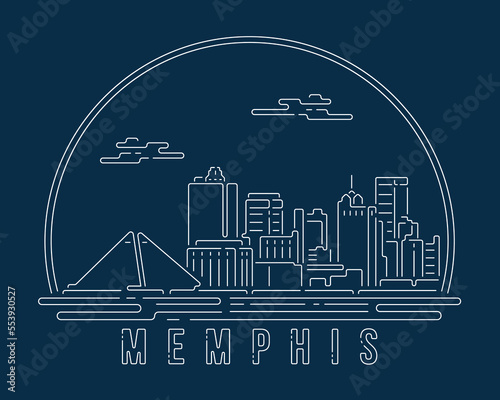 Cityscape with white abstract line corner curve modern style on dark blue background, building skyline city vector illustration design - Memphis
