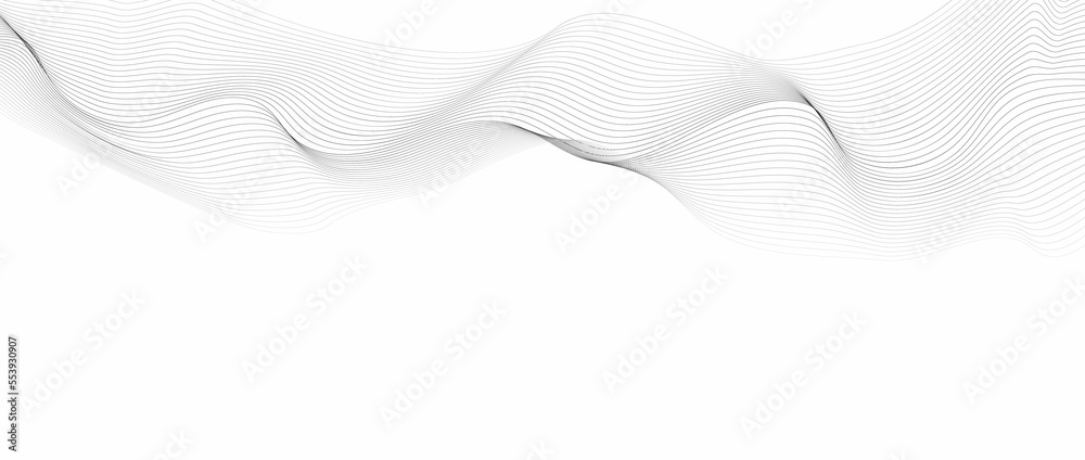 Fototapeta premium Wave line background with smooth shape. Beautiful wavy line on a white background. Horizontal banner template. Abstract futuristic template. Chrome technological wallpaper.