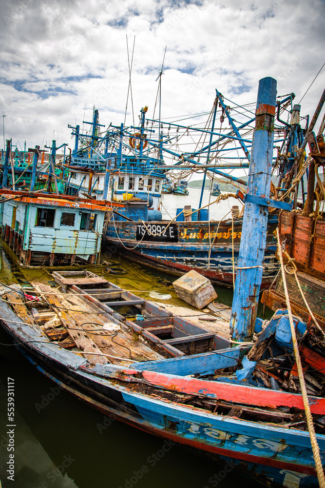 Songkhla harbour with fisherman's boats in Thailand