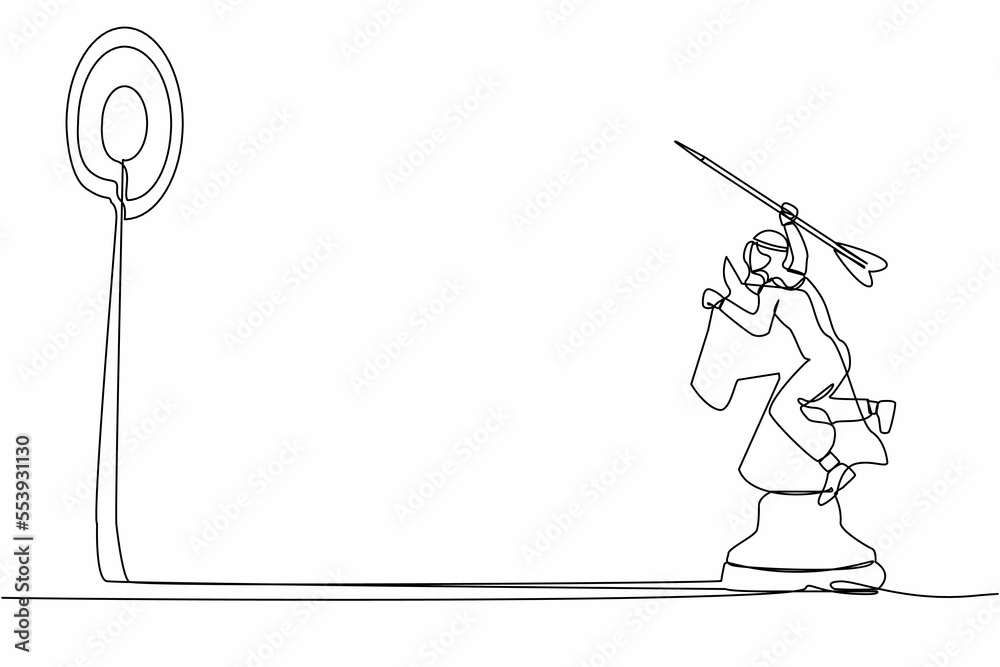 Continuous one line drawing accuracy Arab businessman holding dart ...