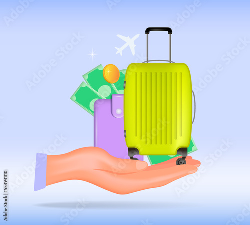 The concept of online travel and tourism planning. 3D illustration, banner.