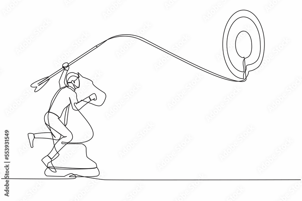 Single one line drawing accuracy businessman holding dart arrow and ...