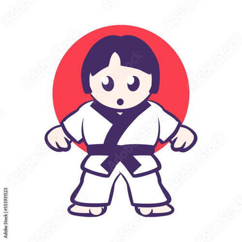 cute girl character vector mascot illustration in karate uniform