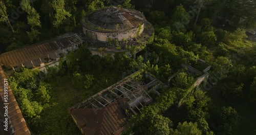 View From Above Of Ruins Of Sanatorium Iveria And Its Bathhouse In Tskaltubo, Georgia. aerial photo
