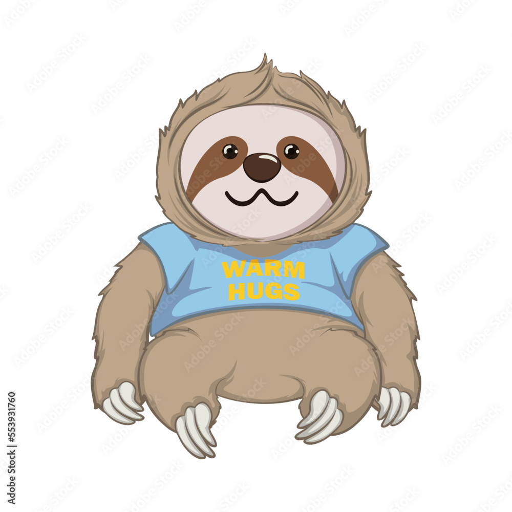 Obraz premium slow loris character vector illustration mascot character in blue shirt that says warm hugs