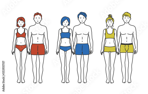 下着姿の人物イラストセット