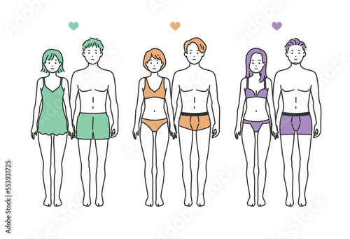 下着姿の人物イラストセット