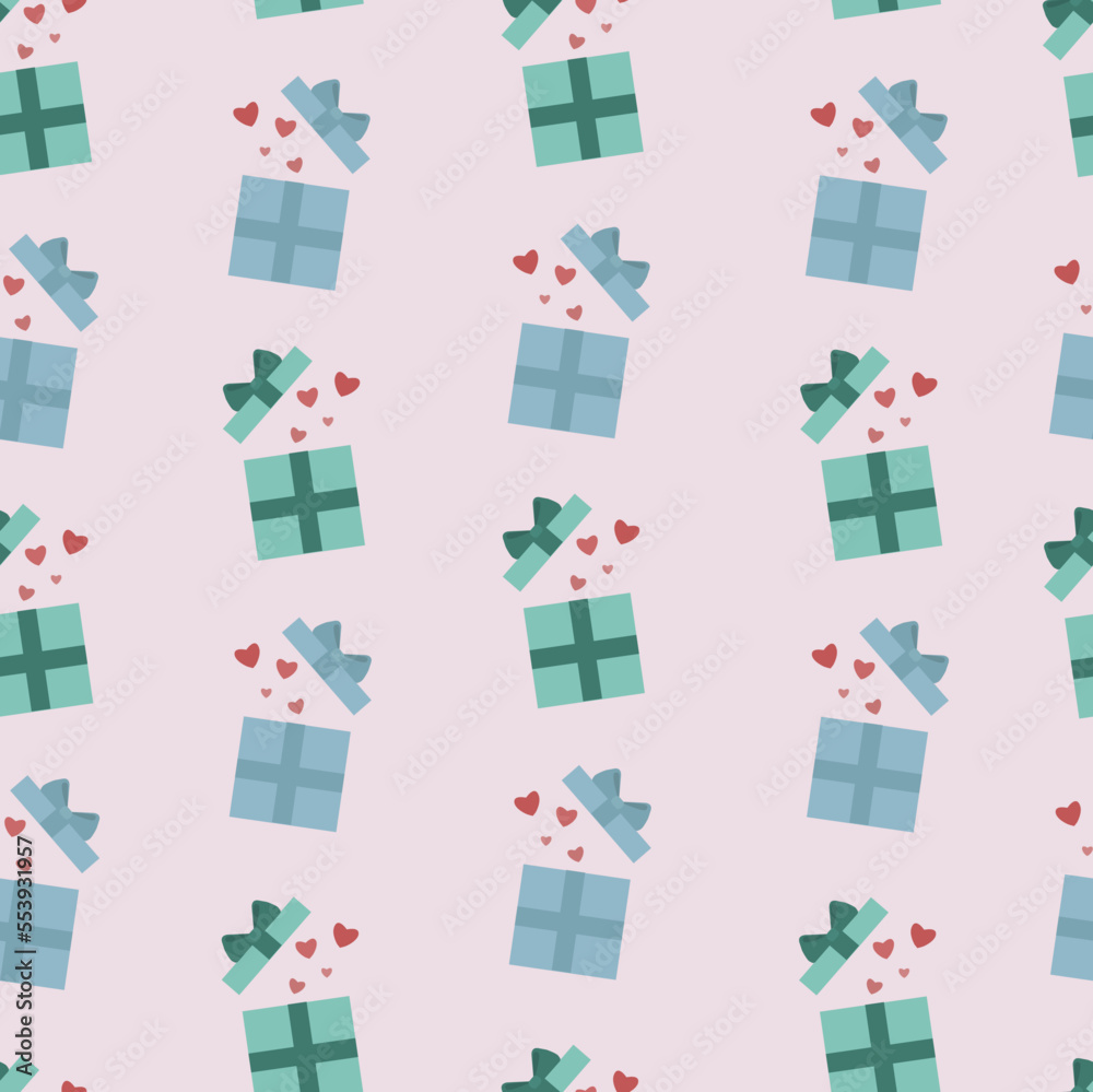 Cute seamless pattern with hearts and presents boxes. St. Valentine's day pattern. Vector illustration for cards, posters, flyers,webs. 