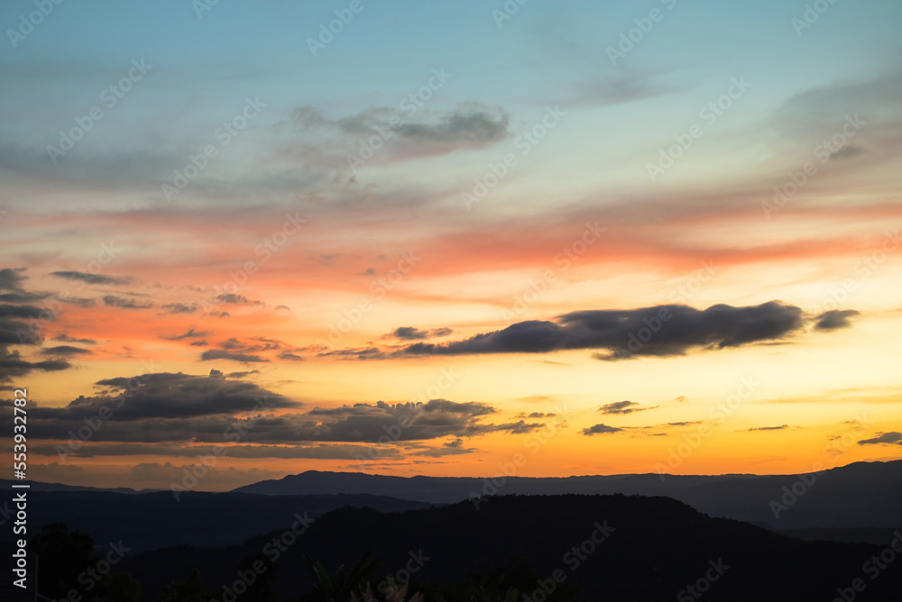 Sunrise or sunset, beautiful sky sunlight shines sky with clouds colorful and mountain background - Twilight cloud on sky