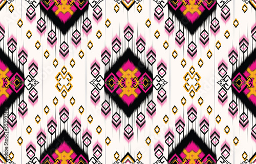 Ikat paisley. Geometric ethnic pattern oriental African American Pakistan,Asia,Aztec motif textile and bohemian.design for background, wallpaper,carpet print, fabric, batik.Ikat pattern illustration. 