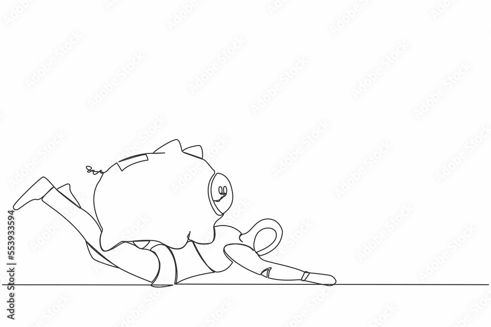 Continuous one line drawing stressed robot under heavy piggy bank ...