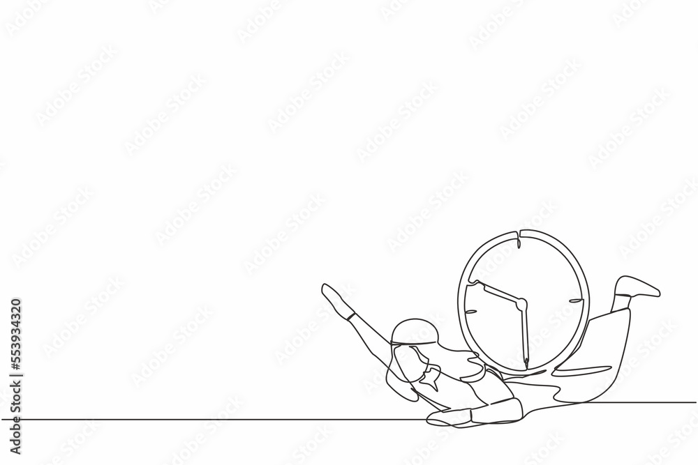 Continuous one line drawing Arabian businessman under heavy wall clock burden. Stressed complete work within deadline and timeline. Work under pressure. Single line design vector graphic illustration Continuous one line drawing Arabian businessman under heavy wall clock burden. Stressed complete work within deadline and timeline. Work under pressure. Single line design vector graphic illustration