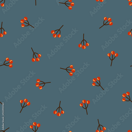 Red berries vector seamless pattern. Clusters of wild berries texture. © Iryna