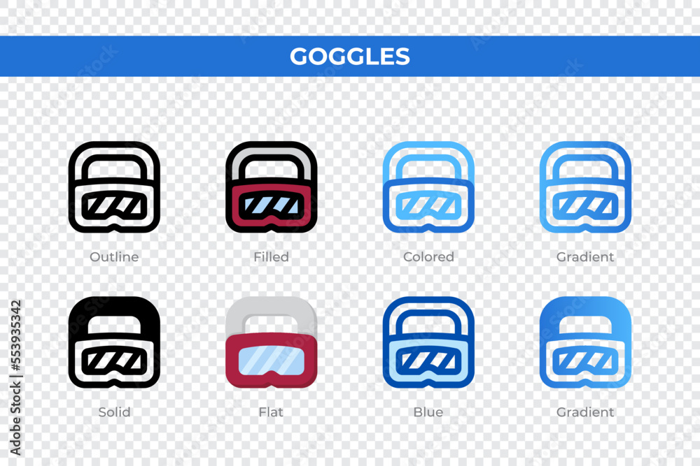 Goggles icons in different style. Goggles icons set. Holiday symbol. Different style icons set. Vector illustration Goggles icons in different style. Goggles icons set. Holiday symbol. Different style icons set. Vector illustration