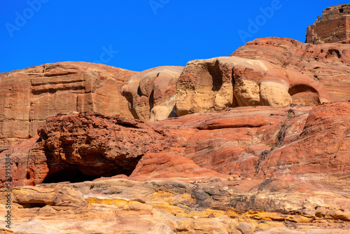 Facades Street caves in the ancient city of Petra City  Jordan Petra  famous historical and archaeological site
