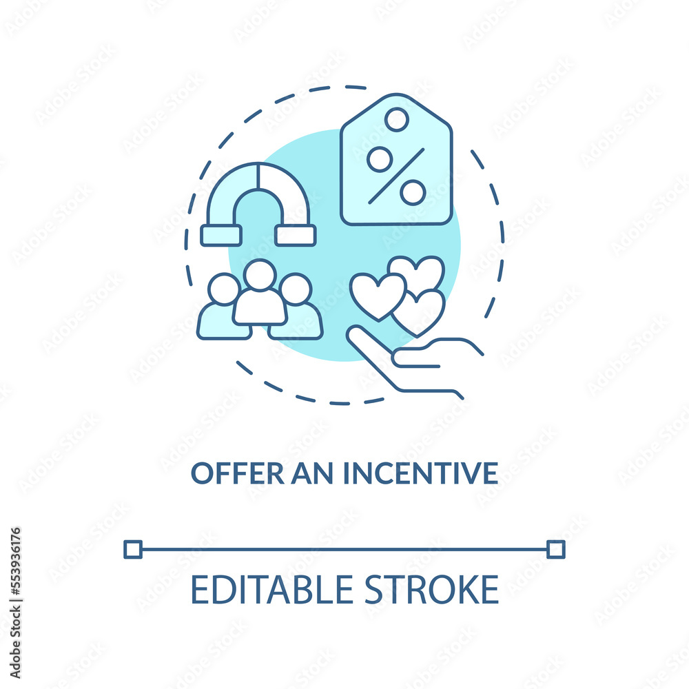 Offer incentive turquoise concept icon. Loyalty program. Motivate client with reward abstract idea thin line illustration. Isolated outline drawing. Editable stroke. Arial, Myriad Pro-Bold fonts used