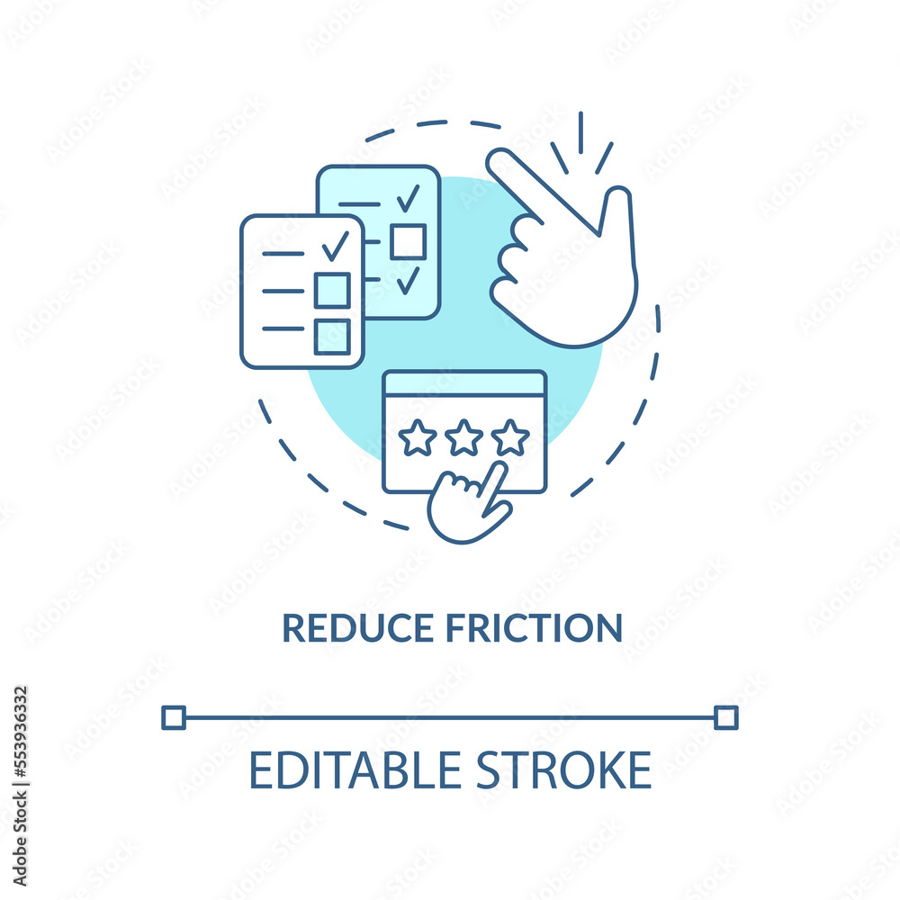 Reduce friction turquoise concept icon. Star-rating system. Get customer reviews abstract idea thin line illustration. Isolated outline drawing. Editable stroke. Arial, Myriad Pro-Bold fonts used Reduce friction turquoise concept icon. Star-rating system. Get customer reviews abstract idea thin line illustration. Isolated outline drawing. Editable stroke. Arial, Myriad Pro-Bold fonts used