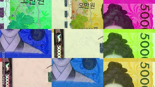 Wallpaper Mural South Korea Won 50000 KRW banknotes abstract color loop pattern. Korean bank note concept of currency, finance and economy. Looped and seamless design background. Torontodigital.ca